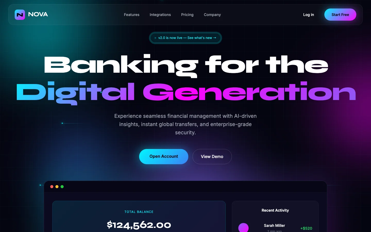 Nova Fintech website screenshot