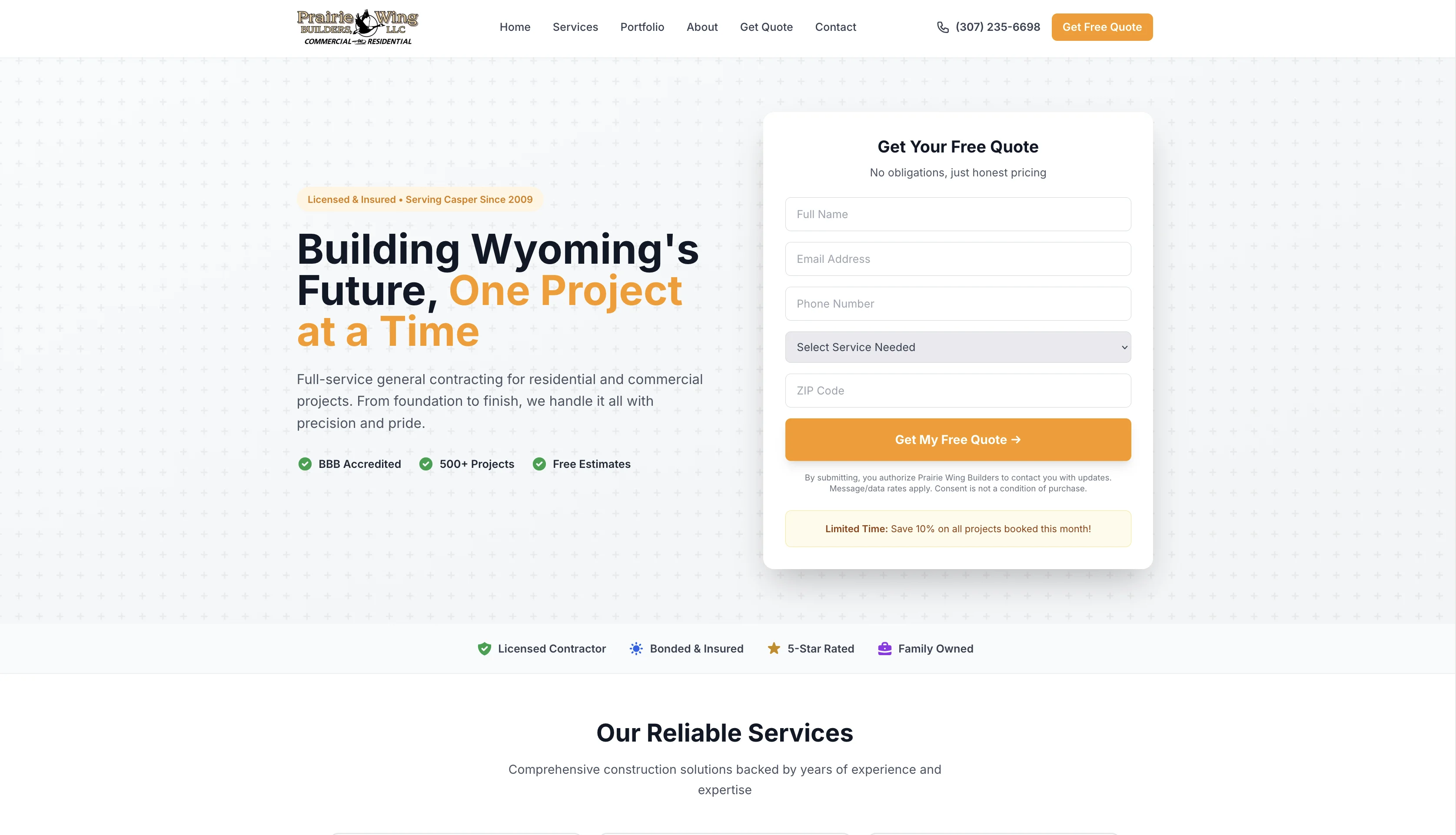 Prairie Wings website screenshot