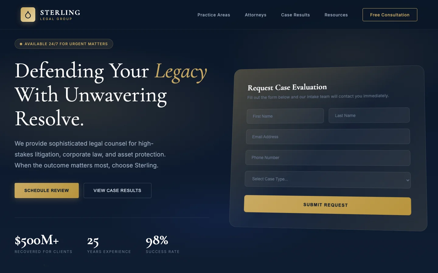 Sterling Legal website screenshot