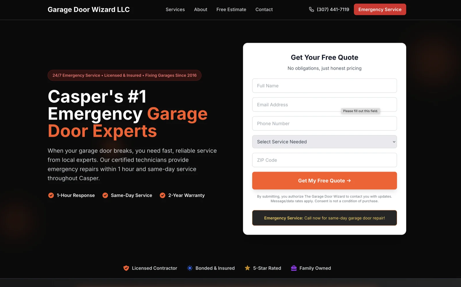 Garage Door Wizard website screenshot